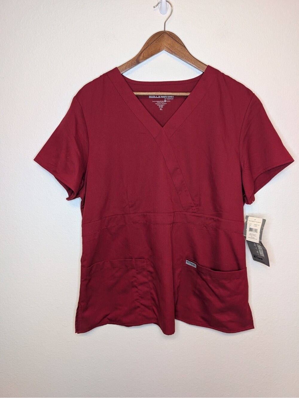 Greys Anatomy Barco Spandex Stretch Nurse Medical Scrub Top Red Scarlet XL NWT
